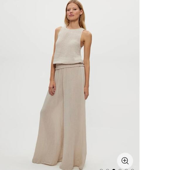 Michael Stars Simba Smocked Waist Pant beige cement sz S full length NEW $148 - Picture 1 of 12